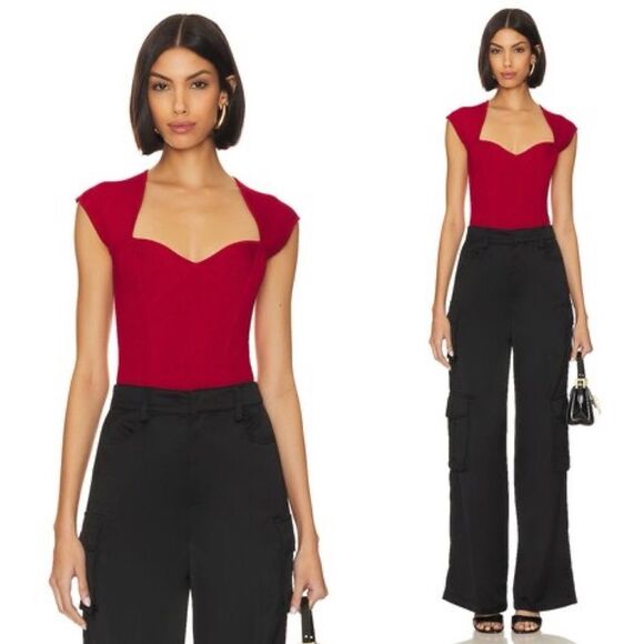 Simkhai Barbara Sweetheart Bodysuit in Carmine Small - Picture 1 of 8